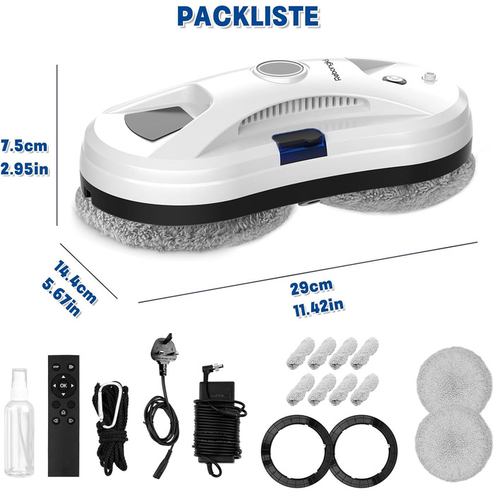 Робот для миття вікон електричний 5600Pa з 3 режимами, інтелектуальним визначенням країв, пультом дистанційного керування, автоматичним подачею води, для внутрішніх та зовнішніх вікон