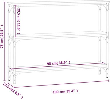 Консольний стіл FENLAX 100x22.5x75 см, вузький, з полицями, матеріал на основі дерева та металу, копчений дуб