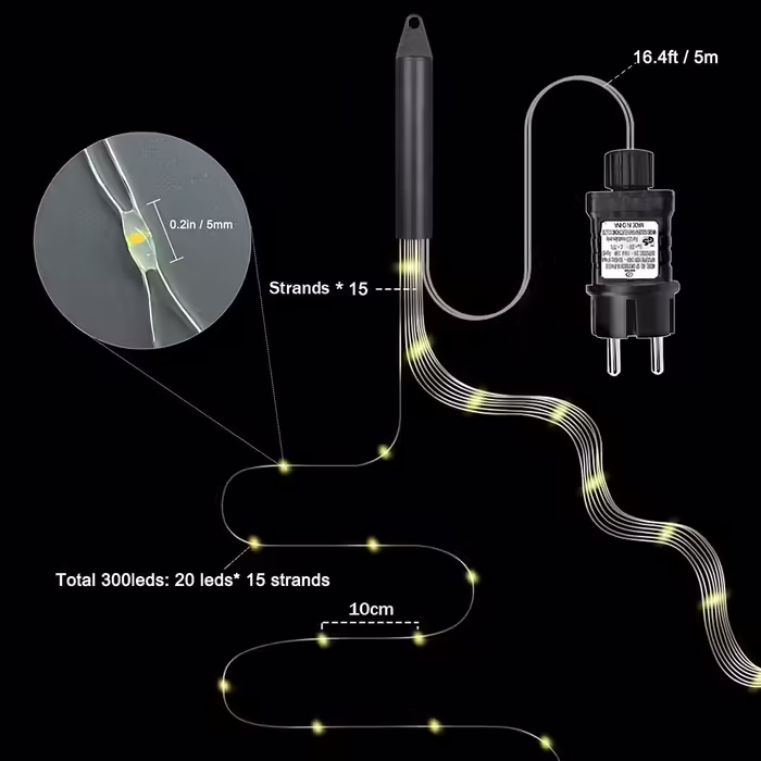 Світлодіодна водоспадна гірлянда Gresonic 300 LED, тепле біле світло, водонепроникна, для вулиці та дому, для лійки, дитячої кімнати, кемпінгу, балкона, декор для інтер'єру та екстер'єру