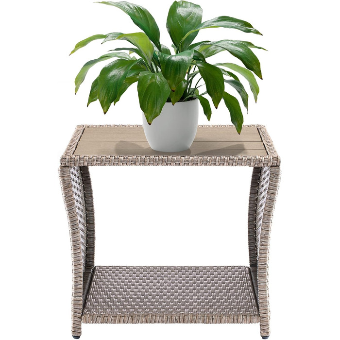 Журнальний столик Casaria Poly Rattan з WPC, 45x45x40 см, 80 кг, Стійкий до погодних умов, Відкритий, Кремовий