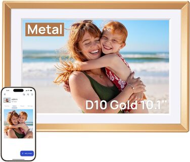 ARZOPA D10: Металевий цифровий рамка для фото 10.1' з хмарним сховищем, сенсорний екран HD, без підписки, для обміну фото та відео, індивідуальна привітальна картка - D10 Gold