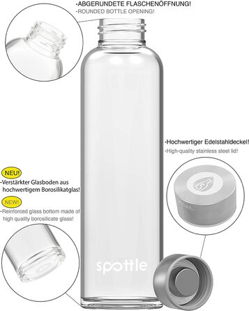 Плямиста скляна пляшка об'ємом 1 л з неопреновою кришкою-скляна пляшка для пиття об'ємом 500, 750 або 1000 мл із захисною кришкою і кришкою, що загвинчується-скляна пляшка для води для занять спортом, дітей і газованих напоїв - можна мити в посудомийній м