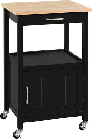 Кухонний візок Yaheetech на колесах з шафкою та полицею, 55x45x89 см, білий (чорний)