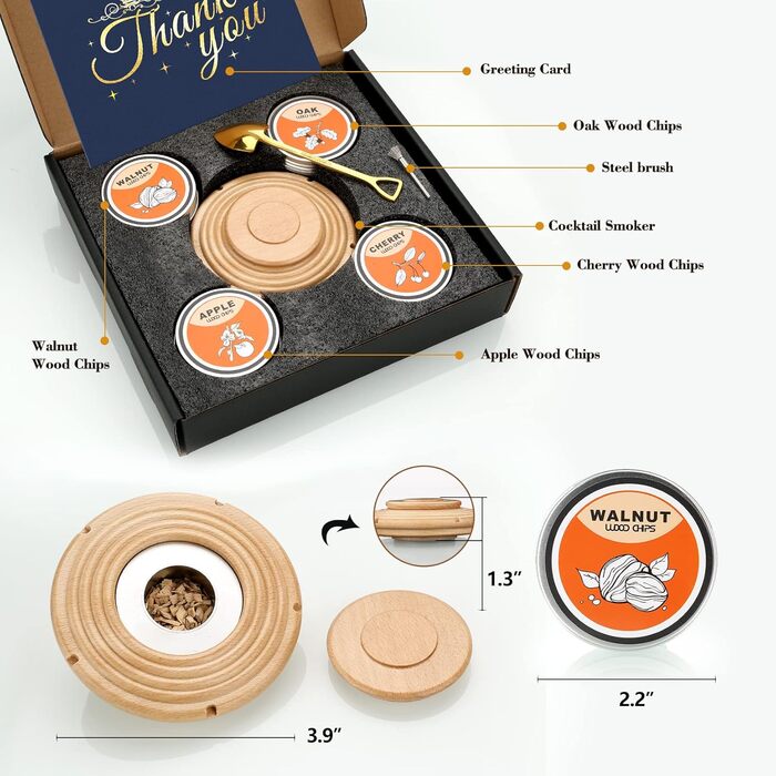 Набір для копчення коктейлів: 4 дерев'яні стружки, аксесуар для віскі, коктейлів, кави, бурбону, м'яса (бук)