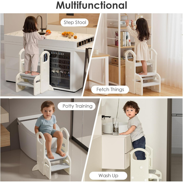 Дитячий тривалий стільчик Hoopyosms з регулюванням висоти, складний, з поручнями, антиковзкий, для ванної та кухні, сірий