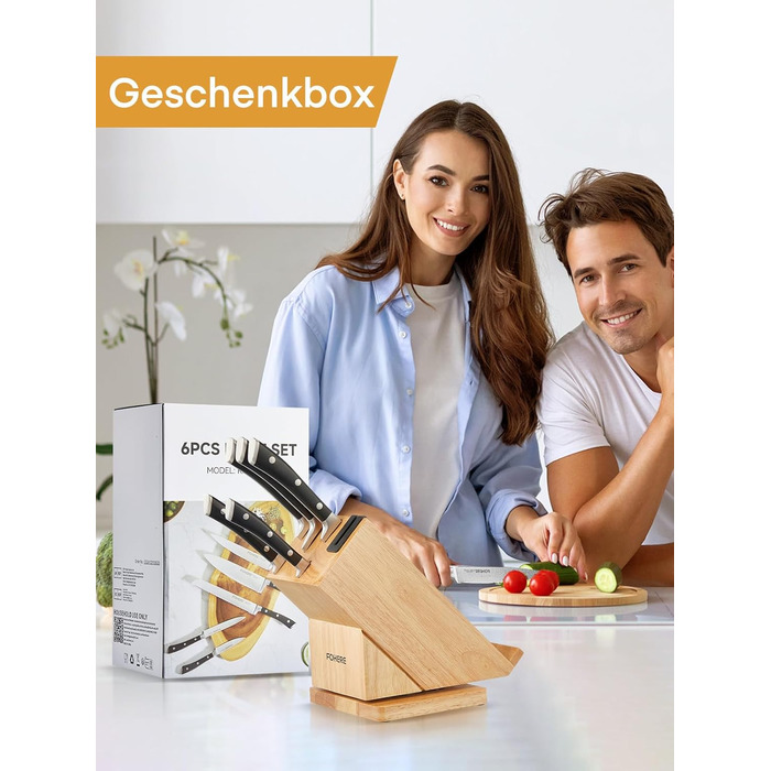 Набір кухонних ножів Messerblock 6 шт. з поворотним блоком 360°, сталь 5Cr15, з точилкою та підставкою для телефону