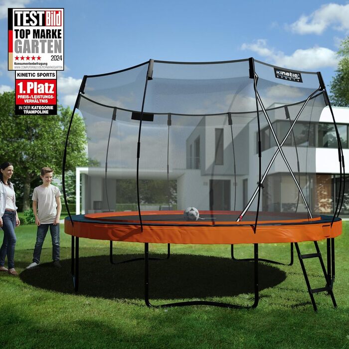 Батут KINETIC SPORTS Ultimate Pro Ø 366 см для дітей з драбиною та захисною сіткою - чорний/помаранчевий