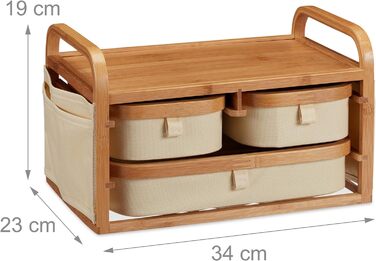Природа Міні-комод бамбук, 3 відділення, невелика полиця для ванної кімнати, тканина, косметичний органайзер Заміський будинок, HBD 19 x 34 x 23 см, стандартний