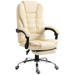 HOMCOM Office Chair with Footrest, Adjustable Backrest, Height Adjustable, Cream, Black, and Silver