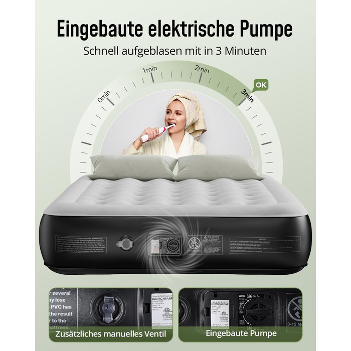 Надувне ліжко Airefina для 1 особи з вбудованим насосом, 99x190x46 см. Гостьове ліжко, компактне, з сумкою для перенесення, до 295 кг.