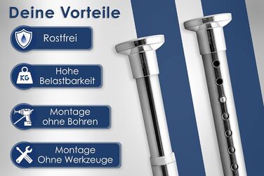 Штанга для душу без свердління 160-210 см, срібна, Ø 25 мм, телескопічна, з кріпленнями. Підходить для ванної, душової кабіни та перегородки. Нержавіюча сталь.