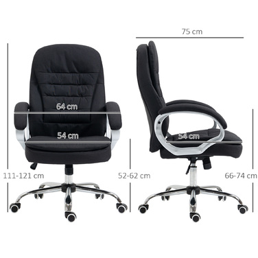 Офісний крісло, ергономічне крісло для роботи, крісло для комп'ютера, поворотне крісло на 360°, з функцією гойдання, регульована висота, чорний колір, оббивка з льону, розміри 64 x 75 x 111-121 см