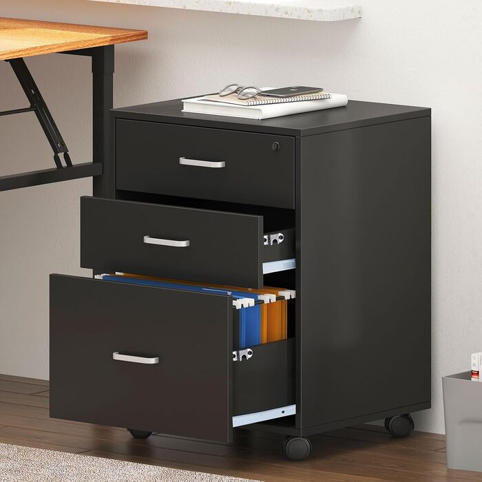 Шафа для документів на колесах SogesHome, мобільний контейнер для офісу, з 3 висувними ящиками, з ключем, білий/чорний, для дому та офісу