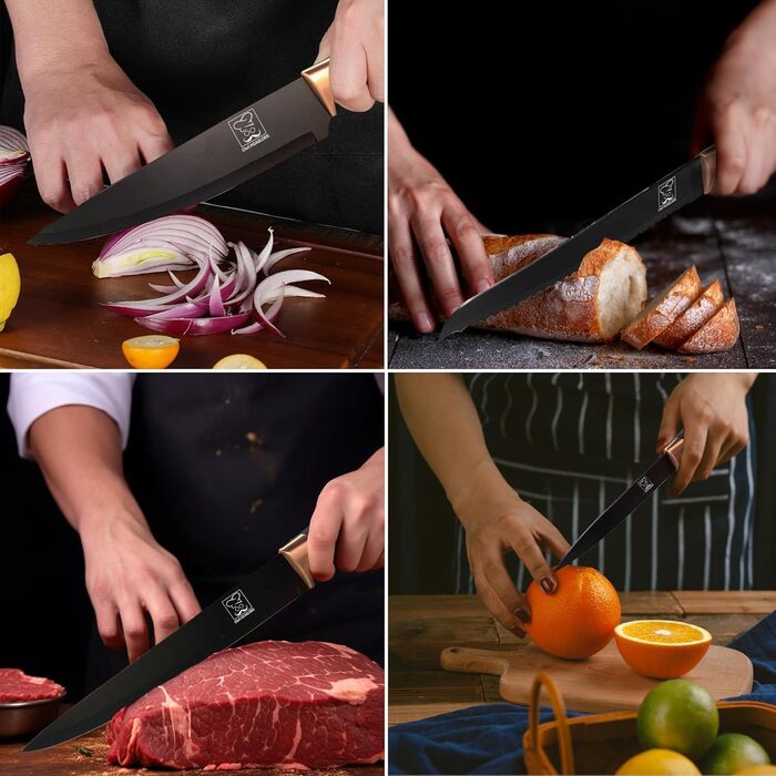 Набір кухонних ножів Chefhoablorn 15 предметів з нержавіючої сталі. Професійний набір ножів для кухні, подарунок на новосілля/весілля. Чорний блок ножів.