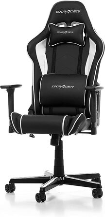 Ігрове крісло DXRacer Prince P08, шкірозамінник, чорно-біле, до 185 см