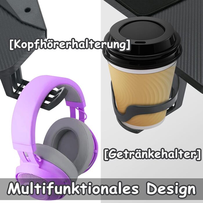 Ігровий стіл XMTECH 140x60 см з RGB LED, карбонова поверхня, ергономічний, з тримачем для навушників та підставкою для напоїв, чорний