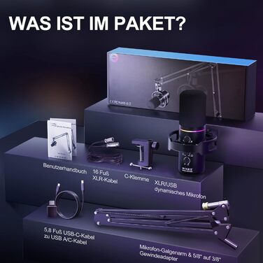 Сокодокс XLR/USB мікрофон з підставкою, мікрофон для стрімінгу з шумозаглушенням, регулятором гучності, мікрофон для подкастів, студії, геймінгу та запису
