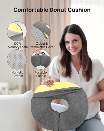 Ортопедична подушка-кільце Feagar: регульований ергономічний сидінець-пончик від геморою та ішіасу, для копчика, післяпологовий (Сірий, стандарт 60-100 кг) для авто, офісного крісла та візків