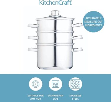 Каструля/каструля для супу KitchenCraft з 3 контейнерами в подарунковій коробці, індукційний сейф, нержавіюча сталь, 18 см 20 x 23 x 27 см