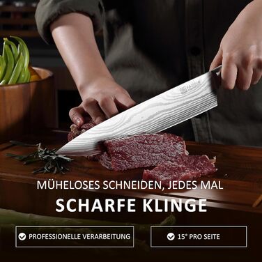 PAUDIN Ніж Сантоку з Дамаску, 13 см - професійний кухонний ніж, висока якість, гостра сталь, ергономічна ручка G10