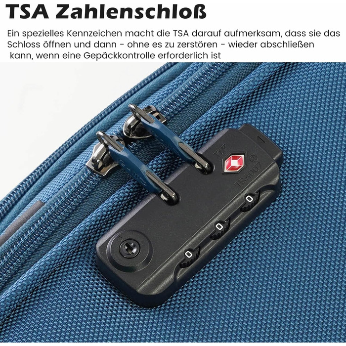 Валіза COOLIFE з 4 колесами, ручна валіза з TSA-замком, тканинна валіза, комплект 2 шт (середня, блакитний+сріблястий)