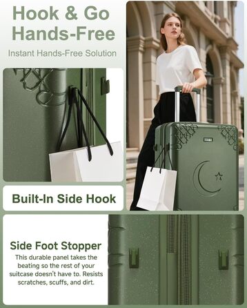 Набір валіз Sea Choice: 3 валізи з жорстким корпусом, розширювані, на 4 колесах, легкі, з TSA замком (зелений, ручна поклажа 20 дюймів)