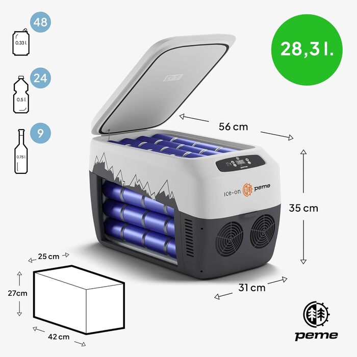 Термоелектричний автохолодильник Peme Ice On 28.3L з LCD дисплеєм, USB, 12/230V – для кемпінгу, подорожей, автомобіля (помаранчевий)