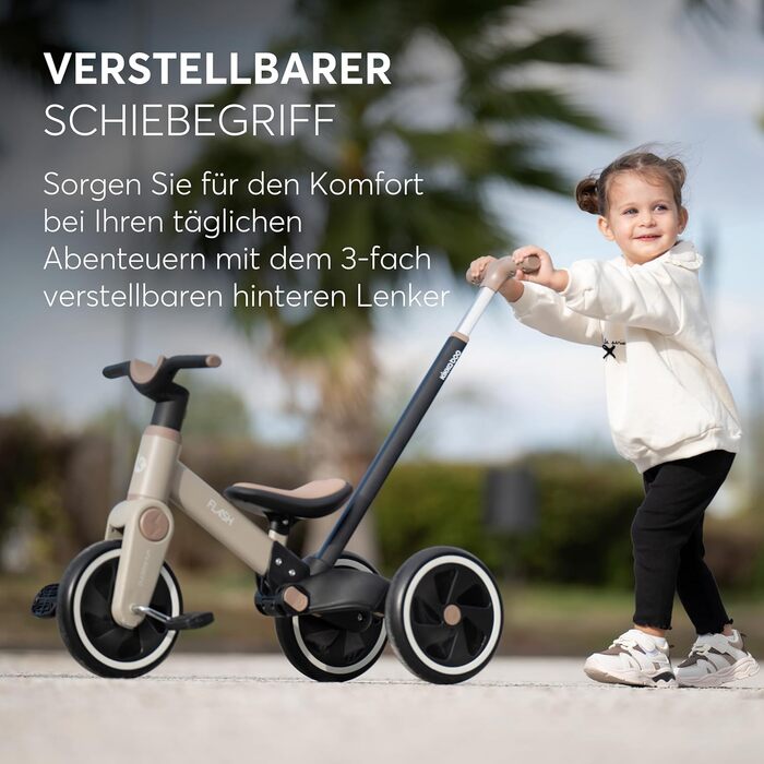 KikkaBoo Flash 5-в-1: Біговел/Триколісний велосипед для дітей від 18 місяців, сталевий каркас, EVA колеса, регульована ручка, сірий