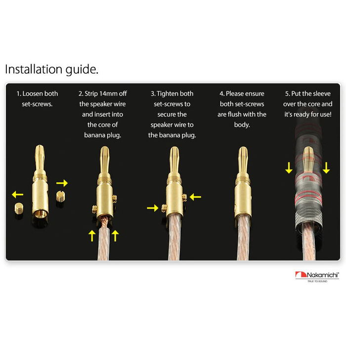 Штекери-банани Nakamichi Ultimate 24K з позолоченим покриттям з берилієвої міді для акустичних кабелів, 4 шт. и
