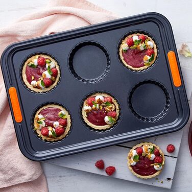 Форма для тарт з антипригарним покриттям LE CREUSET, 7 см, для 12 порцій, стійка до кислого тіста, з вуглецевої сталі, антрацит/помаранчевий