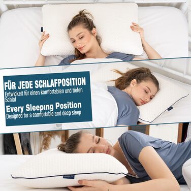 Подушка з піною з пам'яті Alkamto 70 x 45 см - ергономічна підтримка шиї - сертифікат Oeko-Tex - терморегулююча наволочка - гіпоалергенна та придатна для прання - для сну на спині та на боці 70 x 45 x 12 см