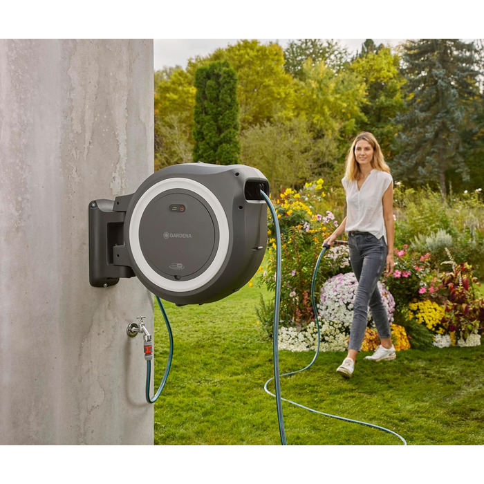 Gardena PowerRoll XXL Solo: Автоматичний шланг-намотувач з акумулятором, 40 м, білий, UV-стійкий, для саду