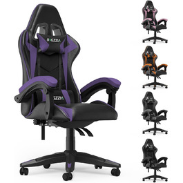Ігровий крісло Bigzzia Ergonomічне, для підлітків та дорослих, з підголовником та підлокітниками (фіолетовий)