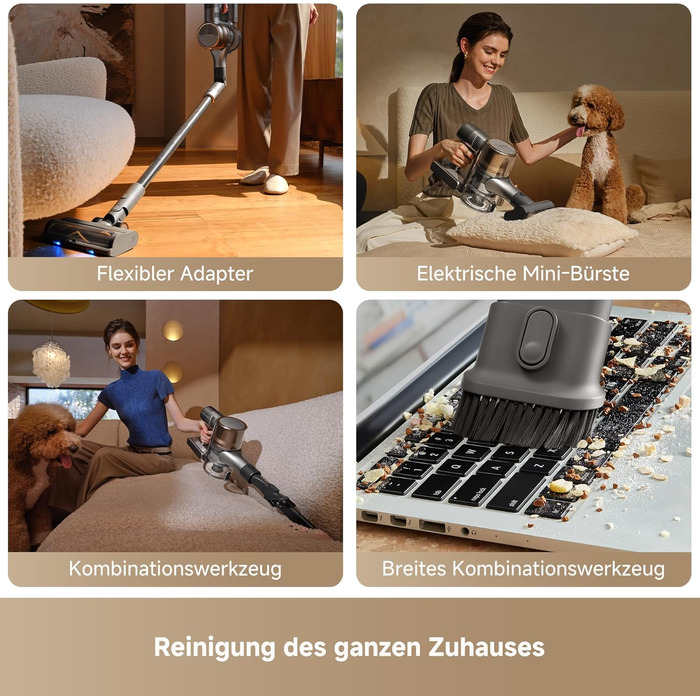 Бездротовий пилосос Dreame, 190AW, 90 хвилин роботи, LED-дисплей, синій LED, для дому, видалення шерсті тварин, килими (R30)