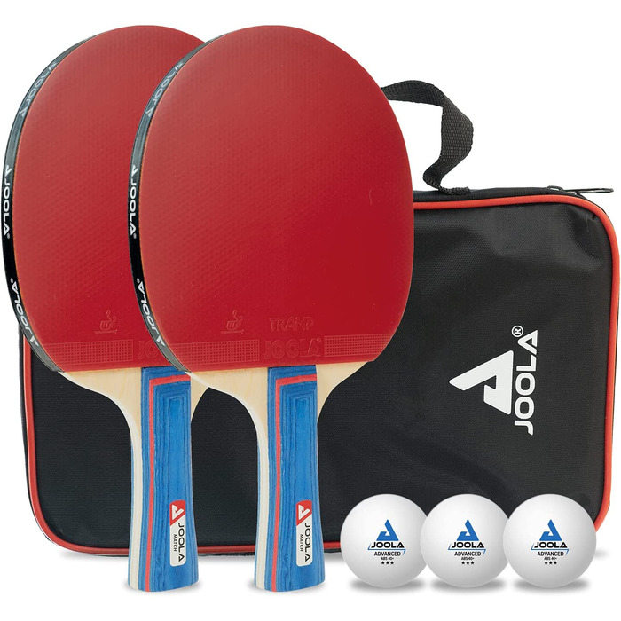 Набір для настільного тенісу JOOLA Duo PRO, червоний/чорний, з 6 предметів і набір для настільного тенісу 54820, що складається з 2 ракеток для настільного тенісу3 м'ячів для настільного тенісу 1 сумка для зберігання, різнобарвна, однотонна