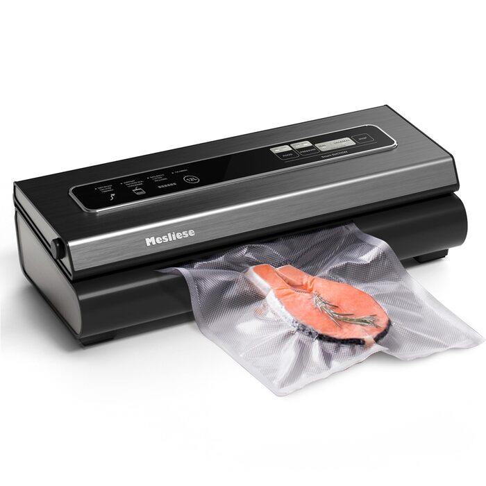 Вакууматор для продуктів Mesliese 6-в-1, потужність 90 кПа, компактний вакуумний пакувальник з різаком, режимами для сухих та вологих продуктів, набором пакетів (Темно-сірий)