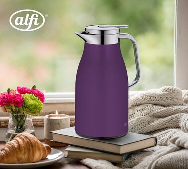 Термос Alfi SKYLINE 1.0л, пастельний колір, нержавіюча сталь, з термоізоляцією, з скляною вставкою, з поворотним клапаном, з зручною кнопкою, ергономічна ручка, ідеальний для кави та чаю, без BPA (1000 мл, Deep Lavender)