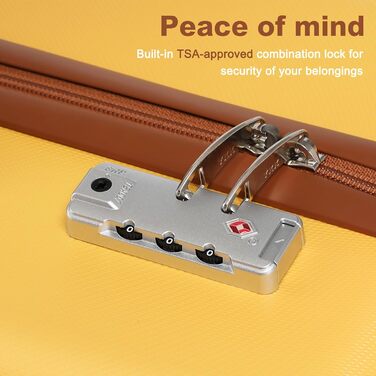 Набір валіз KONO: 4 валізи з ABS пластику, коліщата Spinner, TSA-замок, жовтий колір