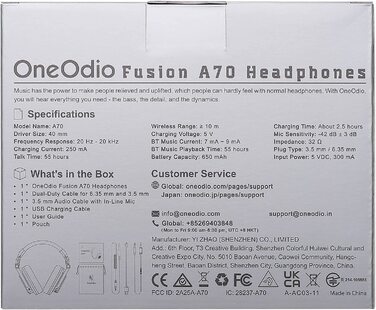 Накладні навушники OneOdio Bluetooth, стерео HiFi 72 години, бездротові, роз'єм 6,35 мм і 3,5 мм - золото