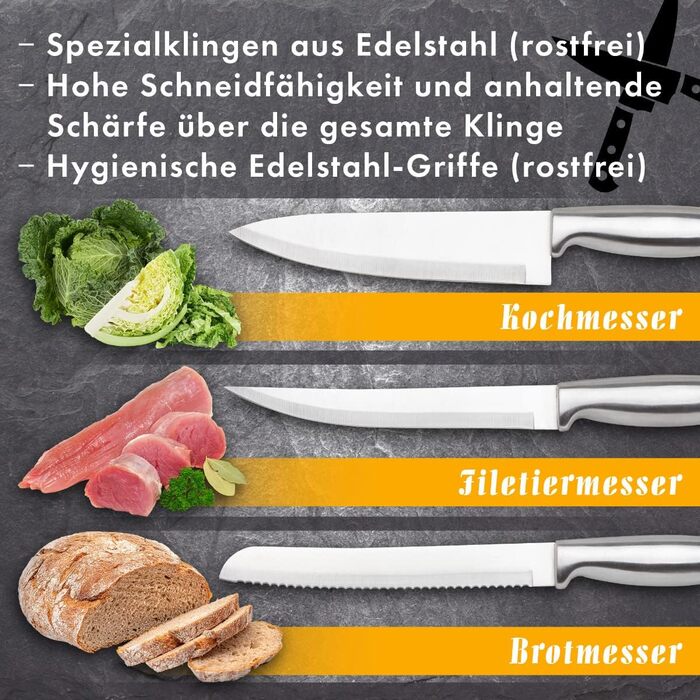 Набір ножів Messerblock з 7 предметів | Набір ножів для кухні з кухонними ножами та ножицями | Набір ножів з нержавіючої сталі C-MBS 4018 білий