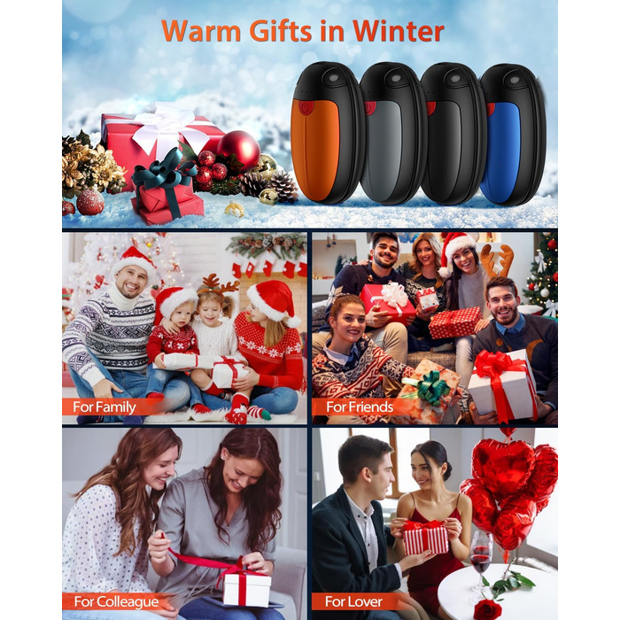 Електричні грілки для рук VTHW, набір 2 шт. - 20 годин тепла, USB, 3 температурні режими, для спорту та Raynaud's, помаранчевий