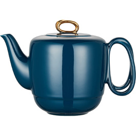 Порцеляновий чайник з ситовою вставкою, керамічний чайний сервіз з спіральною ручкою для розсипного чаю, 1000 мл розкішний чорний гладкий керамічний чайник із золотим оздобленням для подарунків (02-темно-сині чайники)
