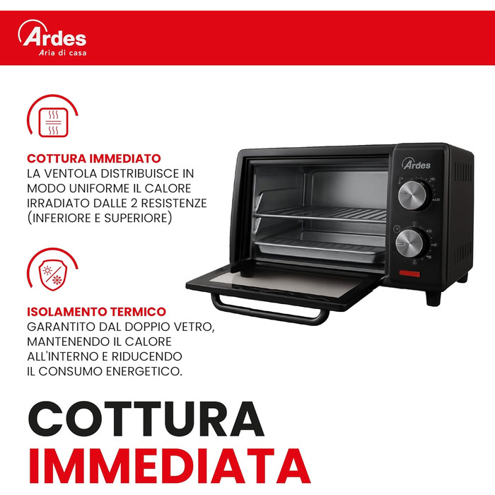 Електричний міні-пекар ARDES Magnus AR6226S: 25 л, 6 функцій, внутрішнє освітлення, таймер, аксесуари