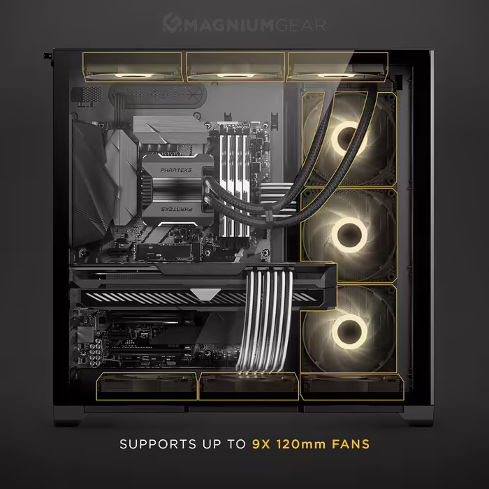 Корпус Magniumgear Neo Qube 2 IM ATX, подвійна камера, Digital-RGB, дзеркальна передня панель Infinity, скляні панелі, чорний