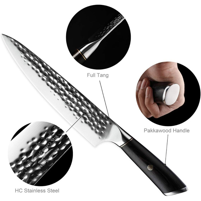 Ніж кухарський 8 дюймів (20 см), професійний дамастковий ніж, ніж для кухні, ніж шеф-кухаря, ніж для м'яса з нержавіючої сталі, гостре лезо, ергономічна ручка, для дому та ресторану