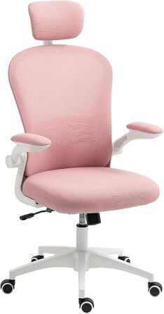 Офісний стілець Vinsetto з високою спинкою, сітчаста тканина, комп'ютерний стілець з обертовою підголівником, 4D-підтримка попереку, регульовані підлокітники, регульована висота, білий (рожевий)