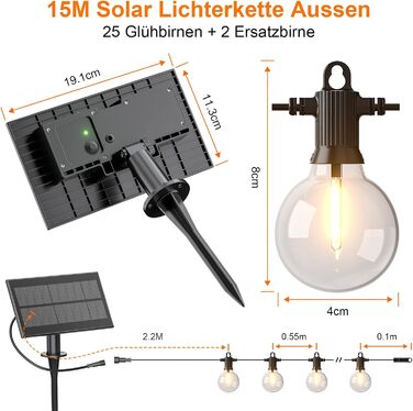 Ланцюжок прикрас Kawaya 10м LED, зовнішній, для саду, тераси, балкону, IP65, вологостійкий, тепле світло