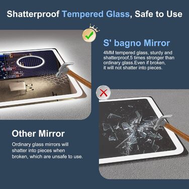 Дзеркало для ванної кімнати S'bagno Bluetooth з підсвічуванням 100x70 см, LED, антизапар, диммер, Bluetooth, HD скло, IP44, горизонтальне/вертикальне