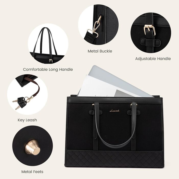 Сумка для ноутбука LOVEVOOK 15.6 дюймів, жіноча, для роботи, навчання, офісу, університету, чорна