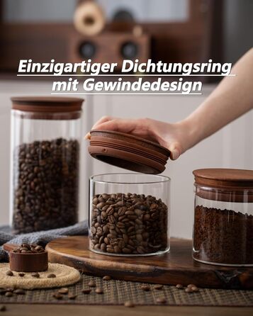 Банки для зберігання 500 мл з дерев'яними кришками Набір з 2 шт. , герметичні, з черпаком, для кавових зерен, кухня, 2 шт.